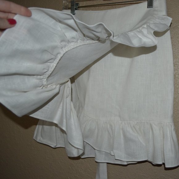 NWOT Sz 6 Goen.J White Ramie Ruffle Wrap Skirt - Picture 3 of 7